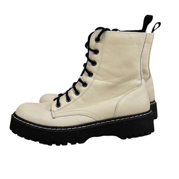 SINCERELY JULES HARLEY COMBAT BOOTS Sz 8.5 Cream Lace-Up Ankle Boots - Picture 3 of 9